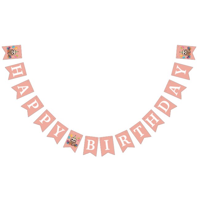Bannière À Fanions Sweet Sloth Joyeux Anniversaire rose mignon (Tout)