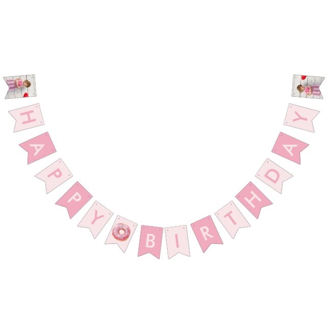 Bannière À Fanions Sweet Time Pastel Pink Donut Anniversaire (Tout)