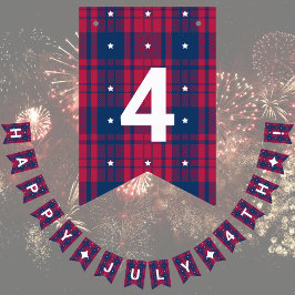 Bannière À Fanions Tartan - Patriotique - Étoiles Rouges Bleues Blanc