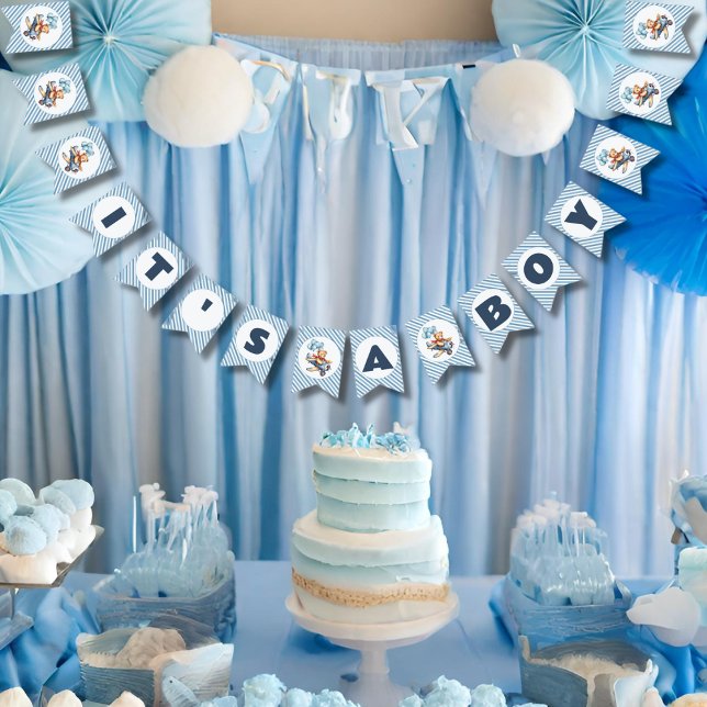 Bannière À Fanions Teddy Bear Avion Ballons Baby shower garçon (Créateur téléchargé)