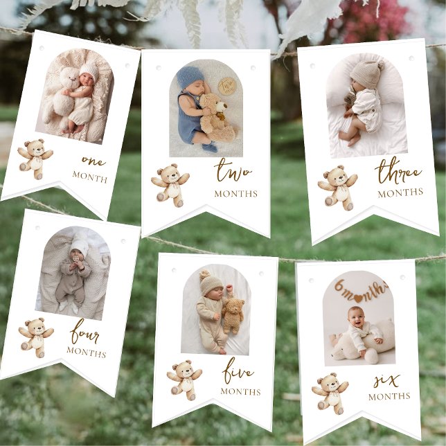 Bannière À Fanions Teddy Bear First Birthday Photo Party  (Créateur téléchargé)