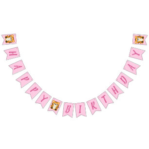 Bannière À Fanions Tiger Anniversaire Pink
