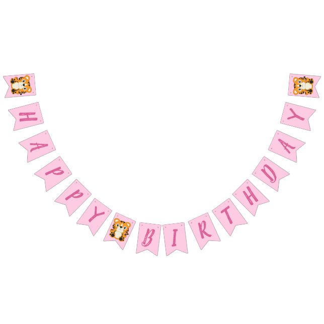 Bannière À Fanions Tiger Anniversaire Pink (Tout)
