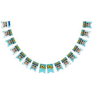 Bannière À Fanions Tournesol Mariage rustique Turquoise en bois gris 