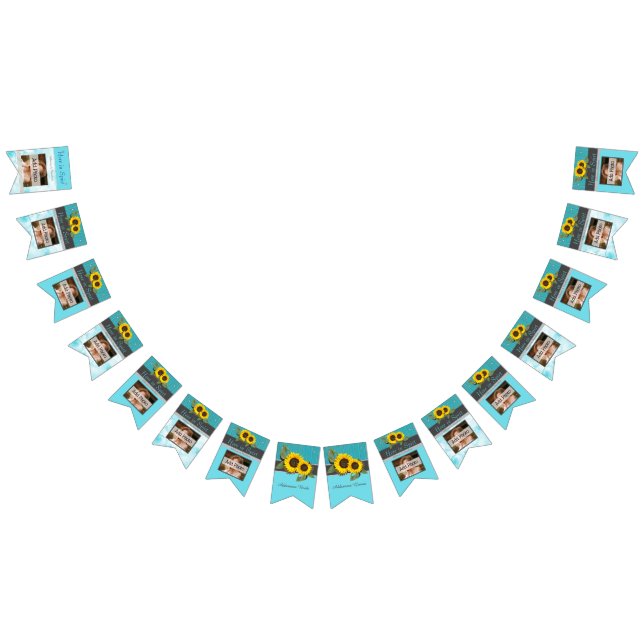 Bannière À Fanions Tournesol Mariage rustique Turquoise en bois gris  (Tout)