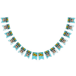 Bannière À Fanions Tournesol Mariage rustique Turquoise en bois gris 