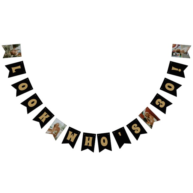 Bannière À Fanions TOUTE AGE Black Gold Photo personnalisée Anniversa (Tout)
