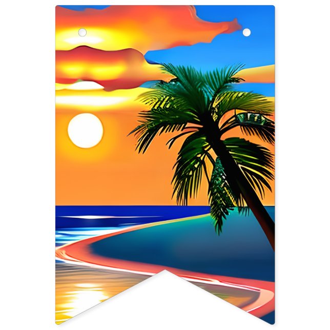 Bannière À Fanions Tropical Palm Tree Silhouette Party (Premier drapeau)