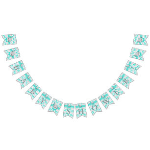 Bannière À Fanions Turquoise, Baby shower d'éléphant gris blanc