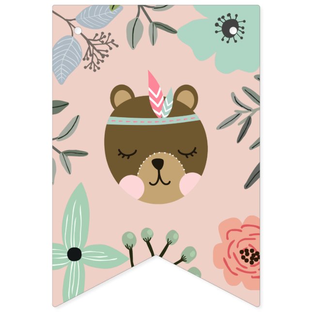 Bannière À Fanions Un sauvage | Woodland Boho Thème fête d'anniversai (Premier drapeau)