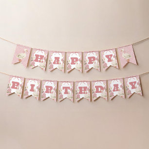 Bannière À Fanions Une fille d'oie sotte Cottagecore rose 1er anniver