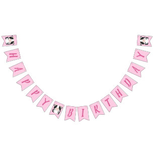 Bannière À Fanions Vache fête d'anniversaire rose