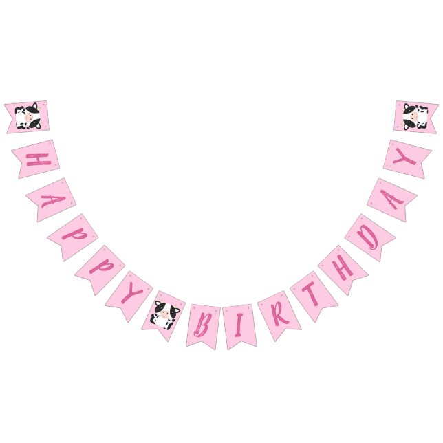 Bannière À Fanions Vache fête d'anniversaire rose (Tout)