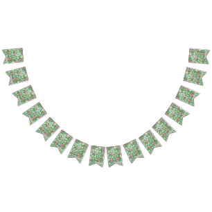 Bannière À Fanions Vert et rose Mariage Pastel Floral