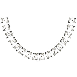 Bannière À Fanions Vintage Cherish White Floral L'amour est Mariage d