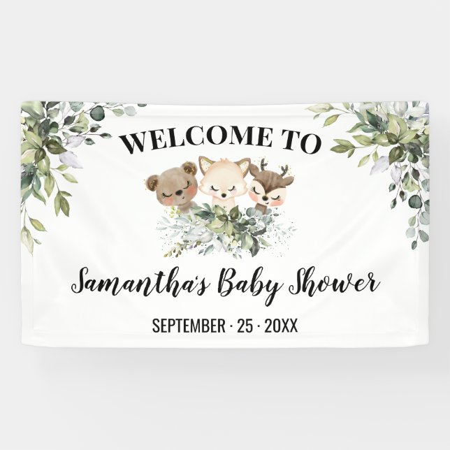 Bannière Affiche de bienvenue Baby shower Forêt An (Horizontal)