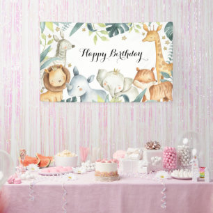 Bannière animalière d'anniversaire heureuse