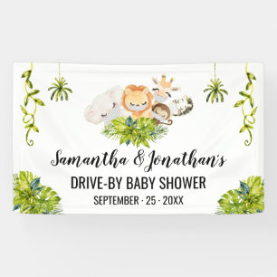 Bannière Animaux de la Jungle Baby shower en voit