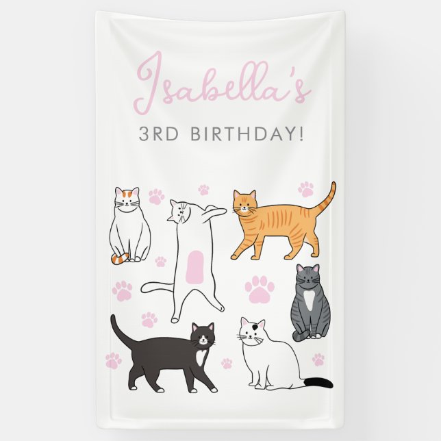 Bannière Anniversaire de enfant de chats mignons (Vertical)