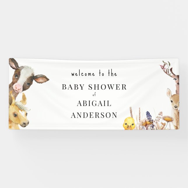 Bannière Baby shower Animaux de ferme (Horizontal)