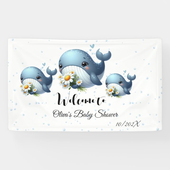 Bannière Baby shower Bébé mignonne baleine (Horizontal)