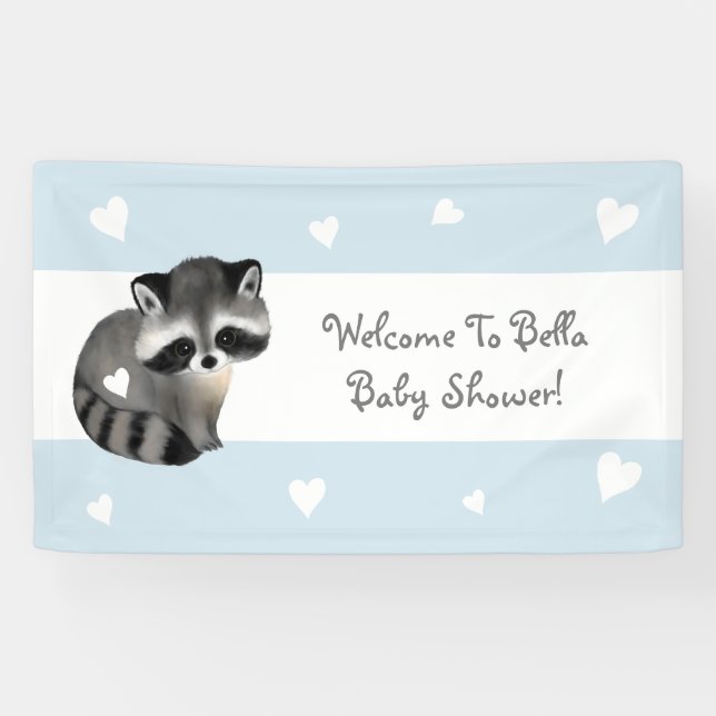 Bannière Baby shower Blue Heart Raccoon (Horizontal)