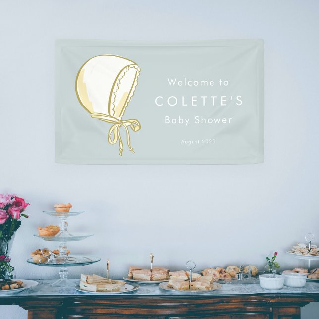 Bannière Baby shower Bonnet Bonnet Bonnet Bonnet B (Sweet baby bonnet mint blue baby shower welcome party banner.)