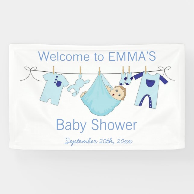 Bannière Baby shower d'illustration en bleu de gar (Horizontal)