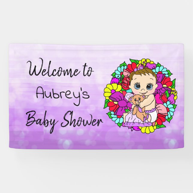 Bannière Baby shower fille, Bébé fille violet (Horizontal)