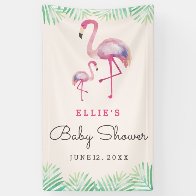 Bannière Baby shower Flamant rose rose (Vertical)
