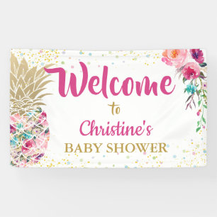 Bannière Baby shower floral à ananas rose Gold