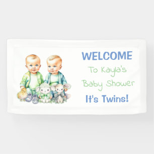 Bannière baby shower pour jumeaux bleu et vert