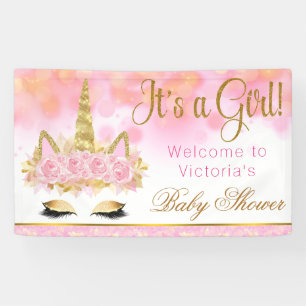 Bannière Baby shower Unicorne Or rose