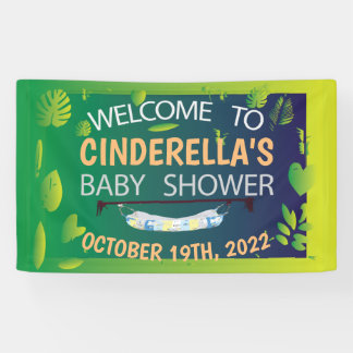 Bannière baby shower vert Feuilles Bienvenue