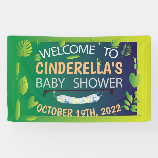 Bannière baby shower vert Feuilles Bienvenue (Horizontal)