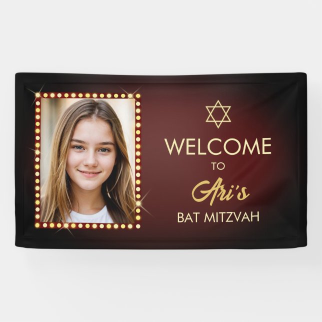 Bannière Bat mitzvah Broadway avec photo en lumièr (Horizontal)