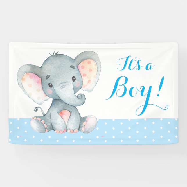 Bannière bleu Baby shower éléphant garçon (Horizontal)