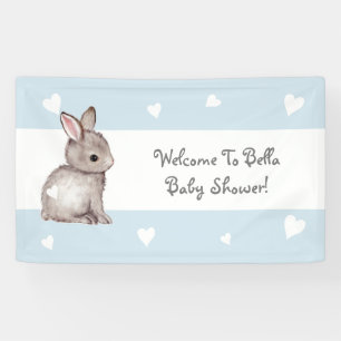 Bannière bleue de baby shower de lapin de coeur