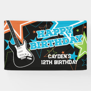 Bannière bleue orange étoiles guitare d'anniversai
