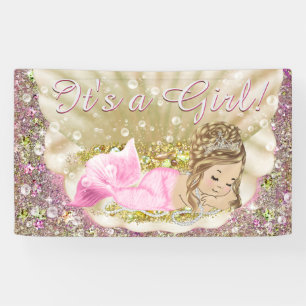 Bannière blonde de baby shower de sirène d'or rose