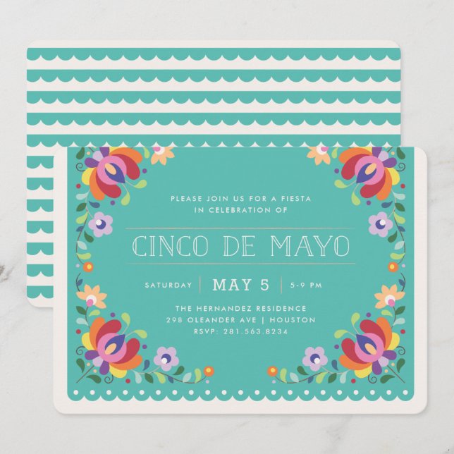 Bannière Botanique Fiesta Invitation - Turquoise (Devant / Derrière)