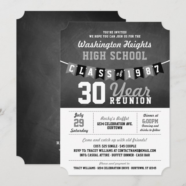 Bannière Chalkboard High School Reunion Invitation (Devant / Derrière)