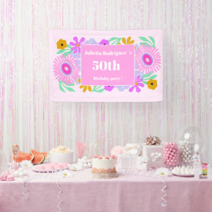 Bannière chic florale moderne rose pour 50e annive