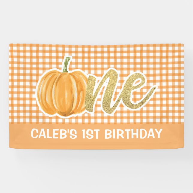 Bannière Citrouille 1er anniversaire - Plaid orang (Horizontal)