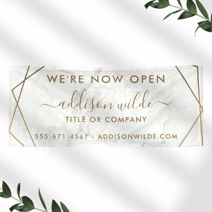 Bannière commerciale abstraite en marbre blanc géo