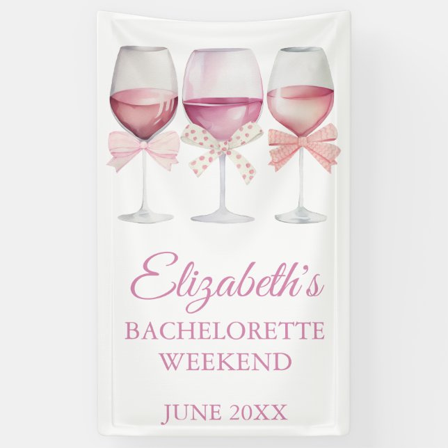 Bannière Coquette Pink Bow et Wine Bachelorette (Vertical)