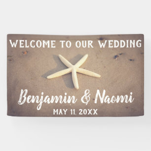 Bannière d'accueil de mariage de plage d'étoiles