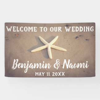 Bannière d'accueil de mariage de plage d'étoiles