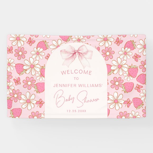 Bannière d'accueil pour Baby shower en bois rose (Horizontal)