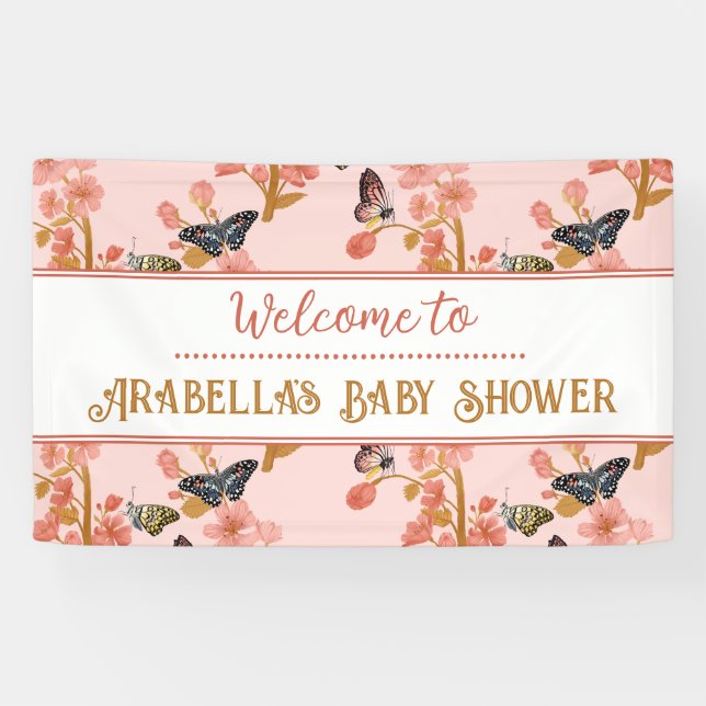 Bannière d'accueil pour Baby shower papillon rose  (Horizontal)